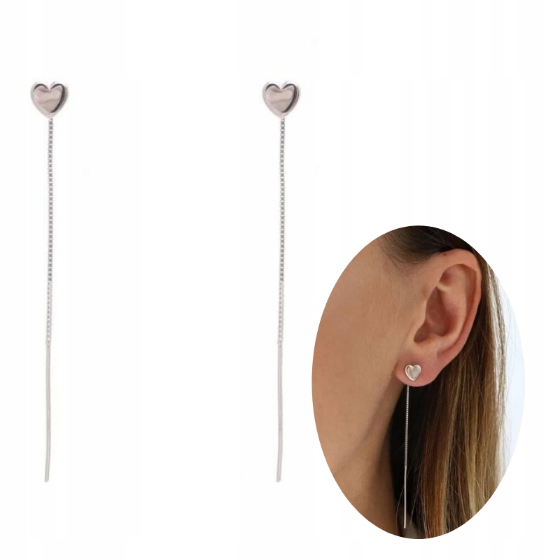 

Kolczyki srebrne 925 łańcuszkowe z serduszkiem