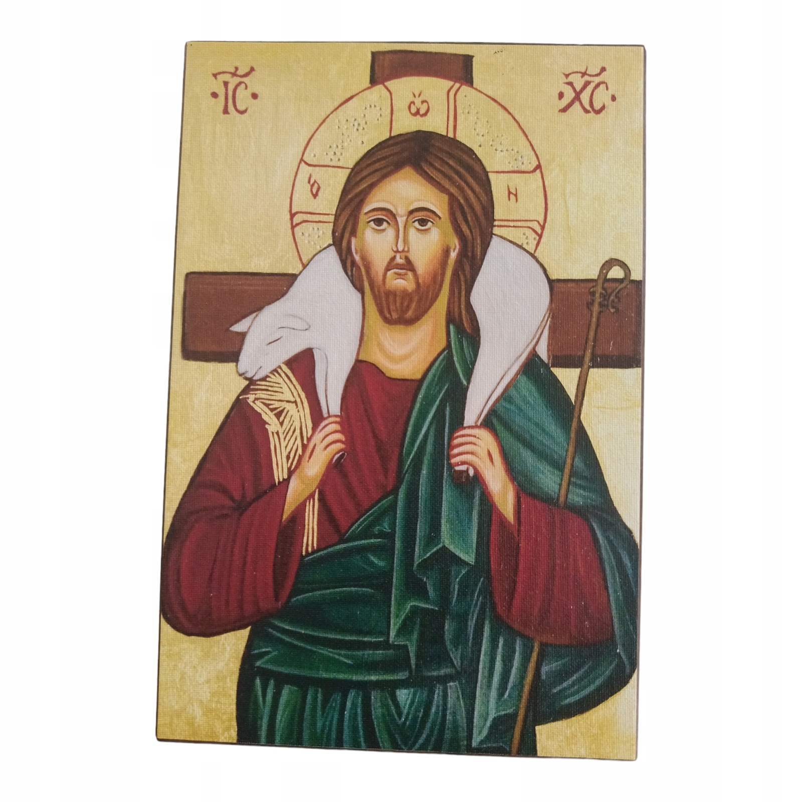Ježíš Dobrý pastýř obraz ikona na plátně 30x20 cm dubové prkénko