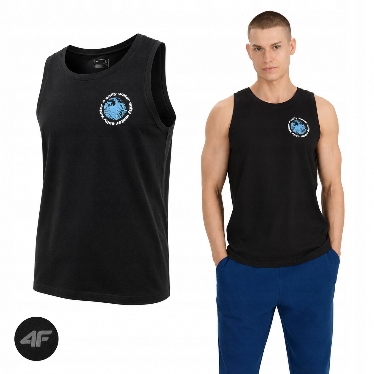 4F Koszulka Męska Bez Rękawów T-shirt Gładki Bawełna Tank Top S