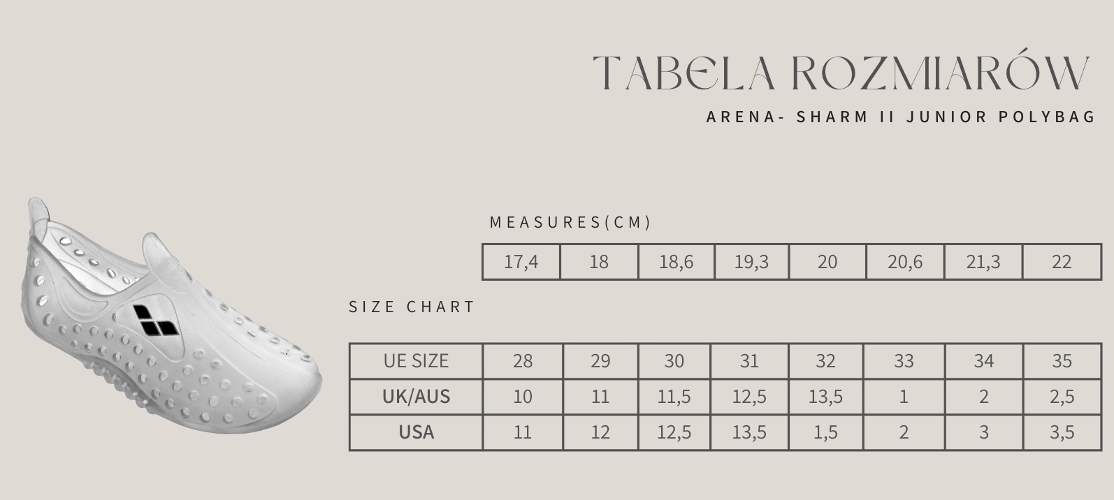 ARENA BUTY SHARM JUNIOR KORALOWCE NA PLAŻĘ RAFĘ Kolor dominujący bezbarwny