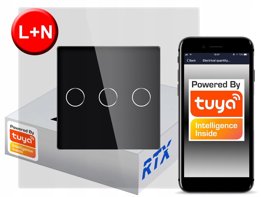 Dotykový spínač 3 obw.cz ZigBee Tuya Rtx Sh# L+n