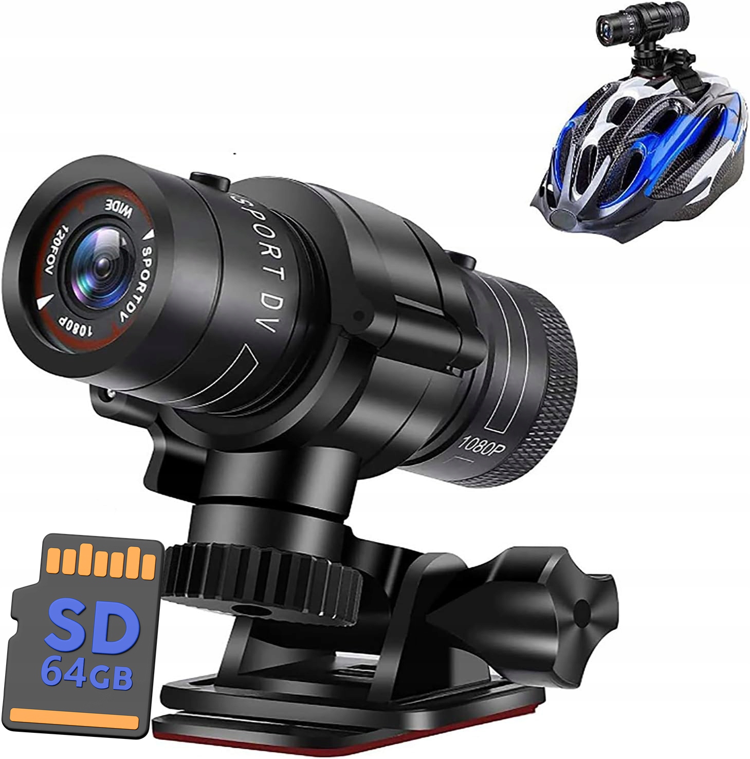 Sportovní kamera pro cyklistickou přilbu, mini akční kamera 1080p, kamera černá