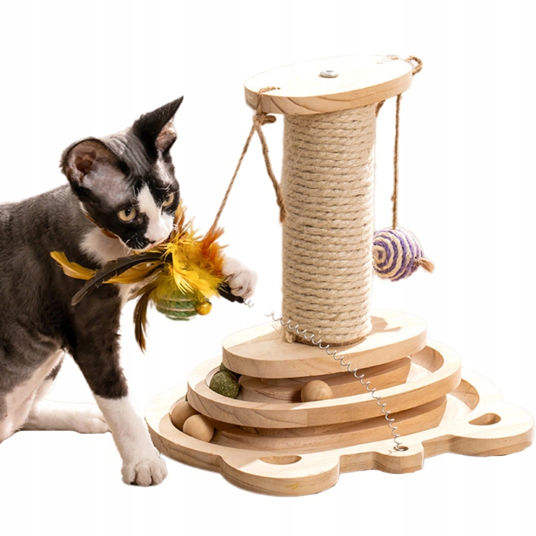 Levně Škrabadlo Pro Kočky Interaktivní, Dvouúrovňové, S Škrabadlem A Pírkem