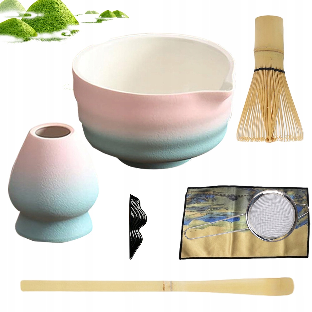 Levně Sada Matcha Keramická Miska Gradient Šlehací Metla Bambus Sítko Odměrka