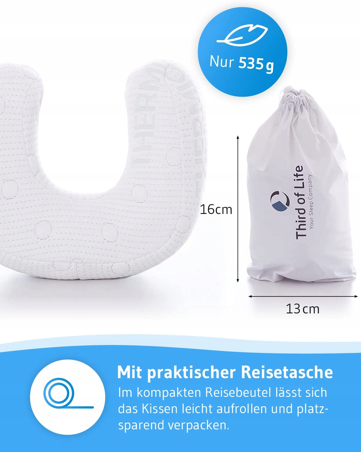 ANDAR Poduszka Ortopedyczna Podróżna Memory Foam 30x26x13/10 cm — miniatura 6