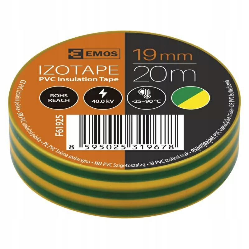 

Taśma izolacyjna zielono-żółta 19mm x 20m Emos Pvc