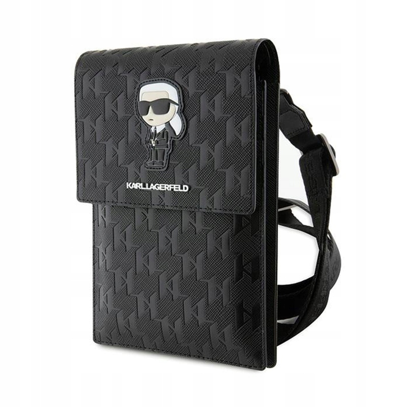 Karl Lagerfeld Saffiano Monogram Ikonik Kabelka crossbody telefon černá