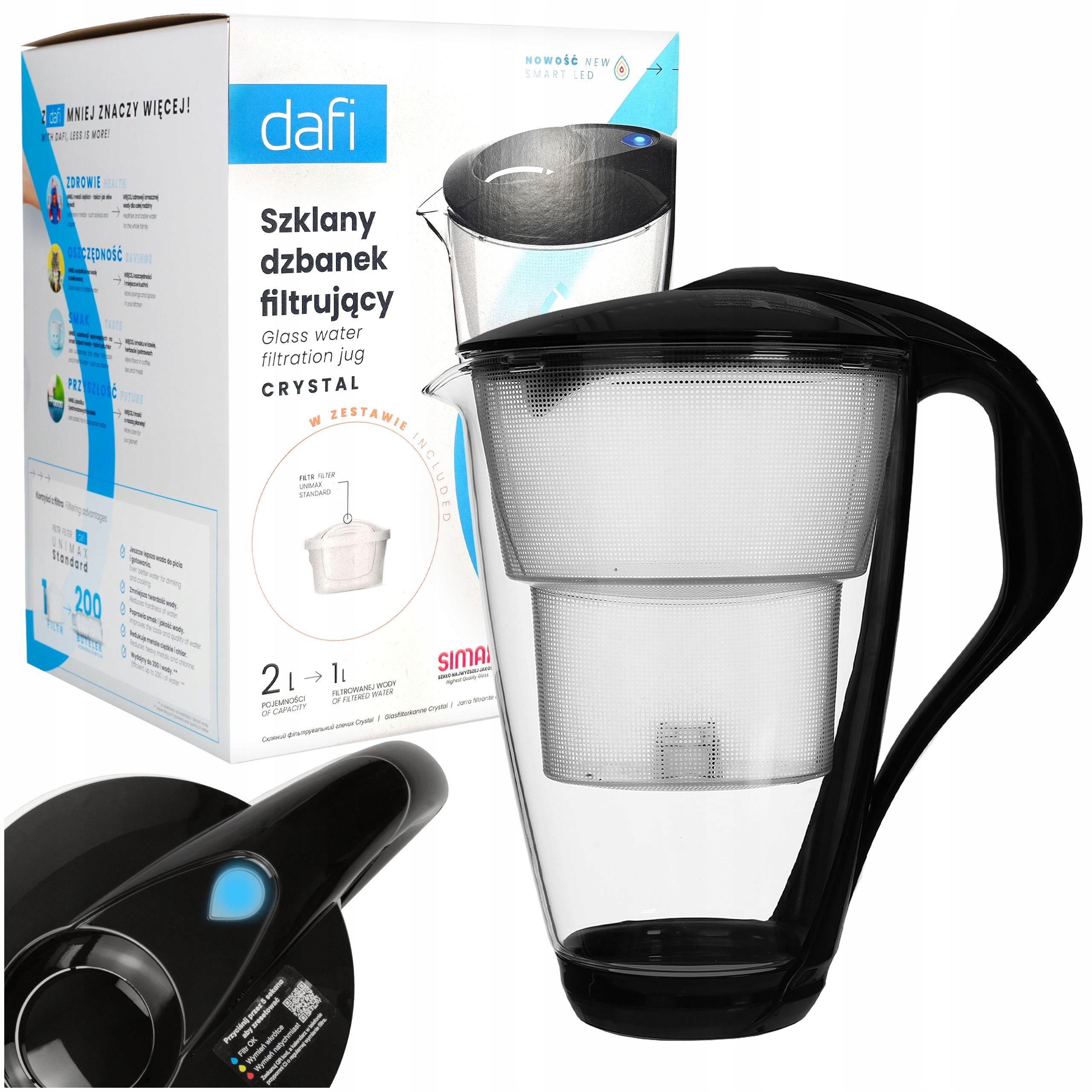 Skleněný Džbán Dafi Crystal Unimax Led 2L 1x Filtrační Vložka Vody Dafi