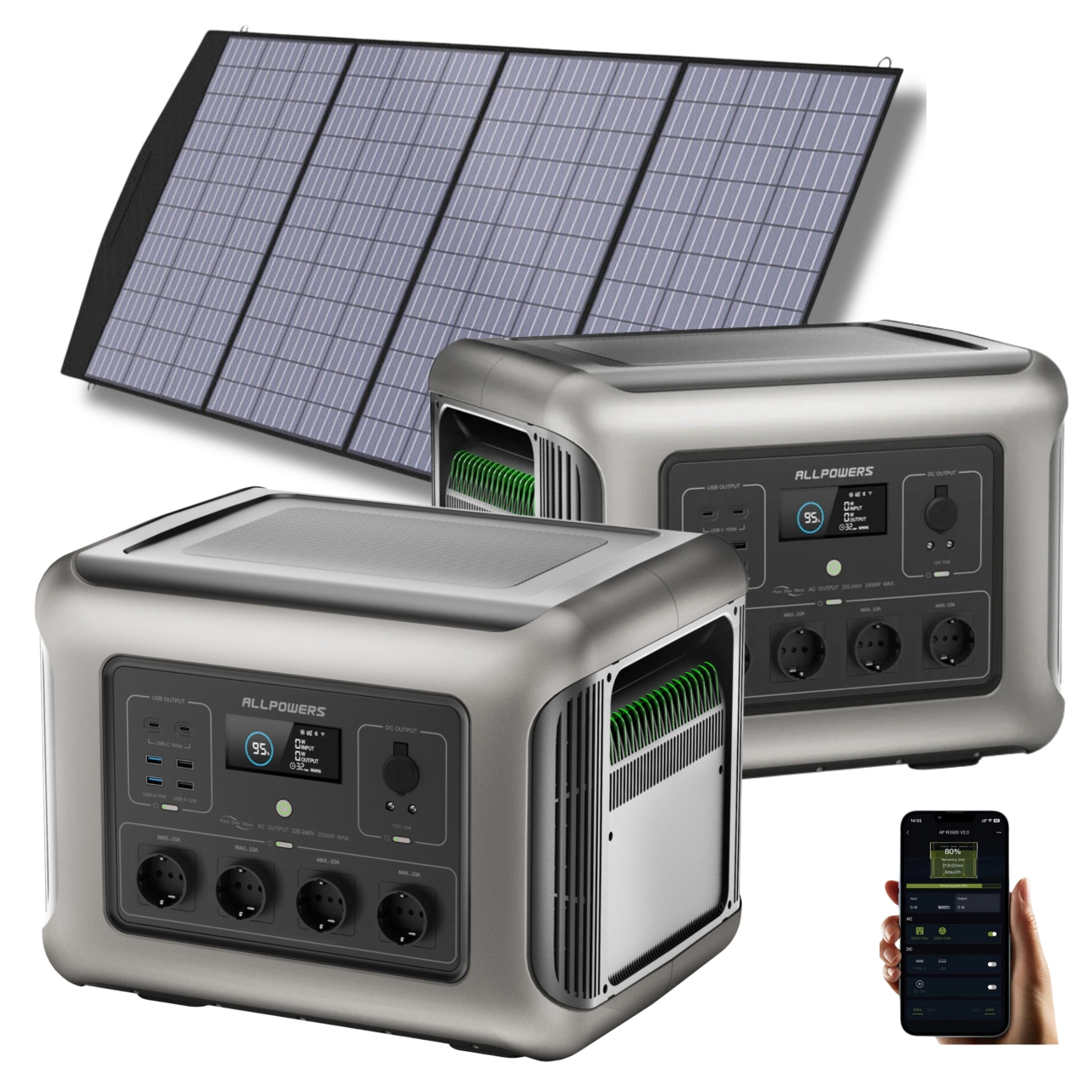 Allpowers R2500 2500W Zestaw Z Solarem 200W Ładowarka Słoneczna Powerbank