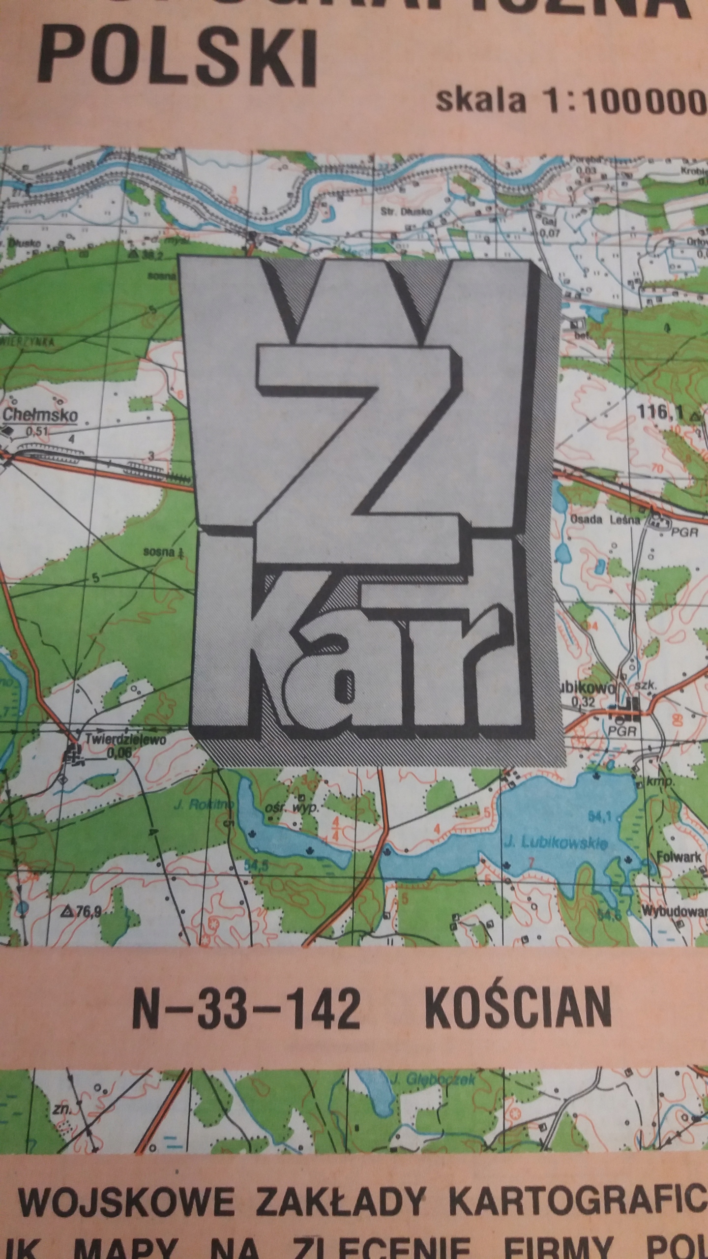 MAPA TOPOGRAFICZNA POLSKI N-33-108 NAKŁO n. NOTECIĄ 1991