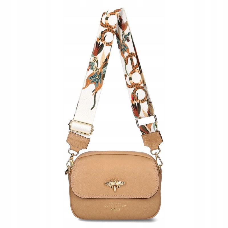 Ego Dámská kabelka Přes Rameno s včelkou, hnědá, přírodní kůže, 2 proužky