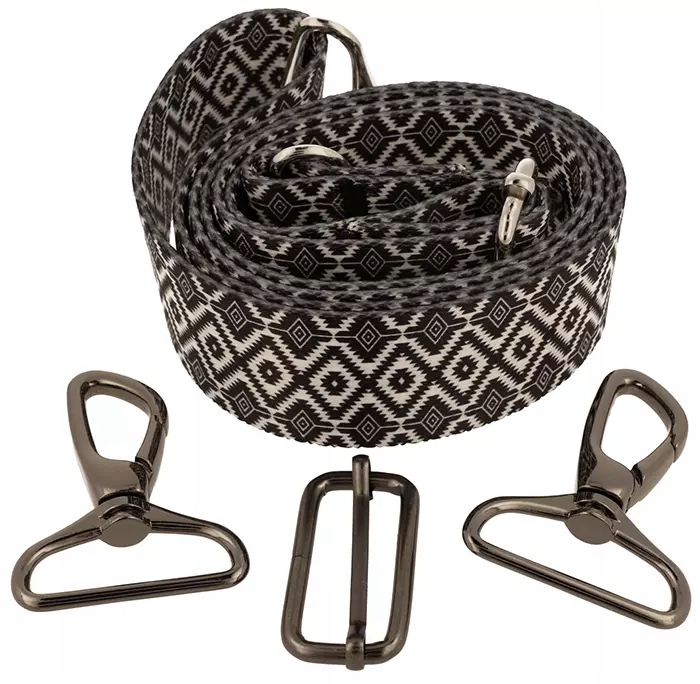 Pasek do torebki 40mm BLACK ROMB ZEPNIJ C.nikiel