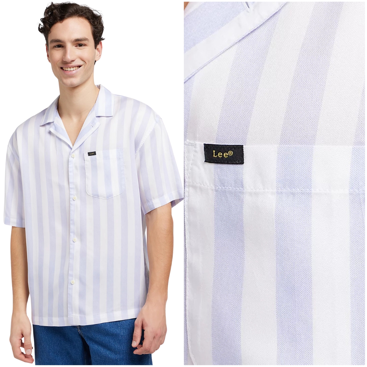 Lee Camp Shirt Iris velmi volná bílá pruhovaná košile s krátkým rukávem Loose L
