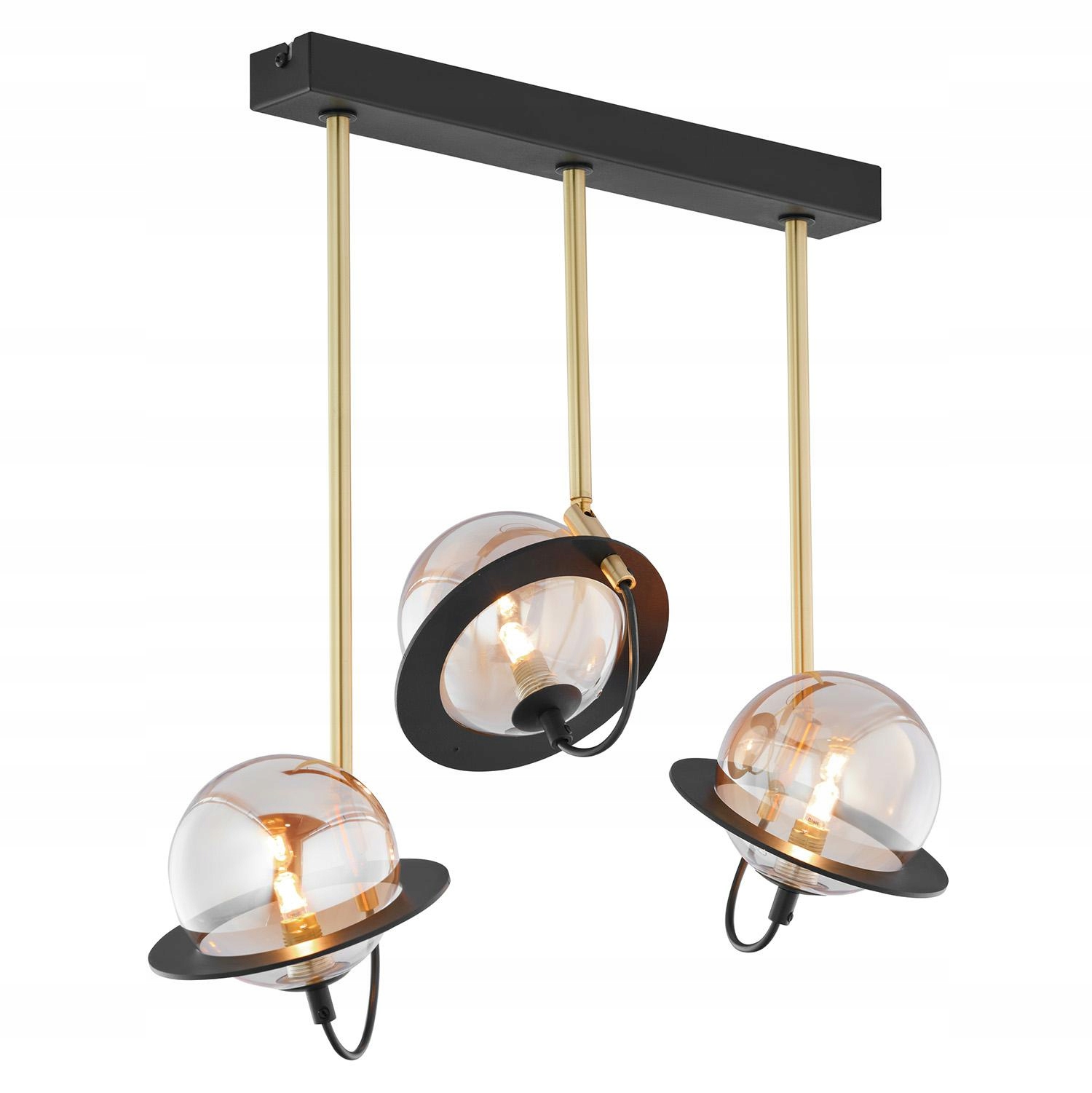 Stropná lampa Planet Čierna Zlatá Sklenené Tienidlo 3xG9 Závesná lampa Dom