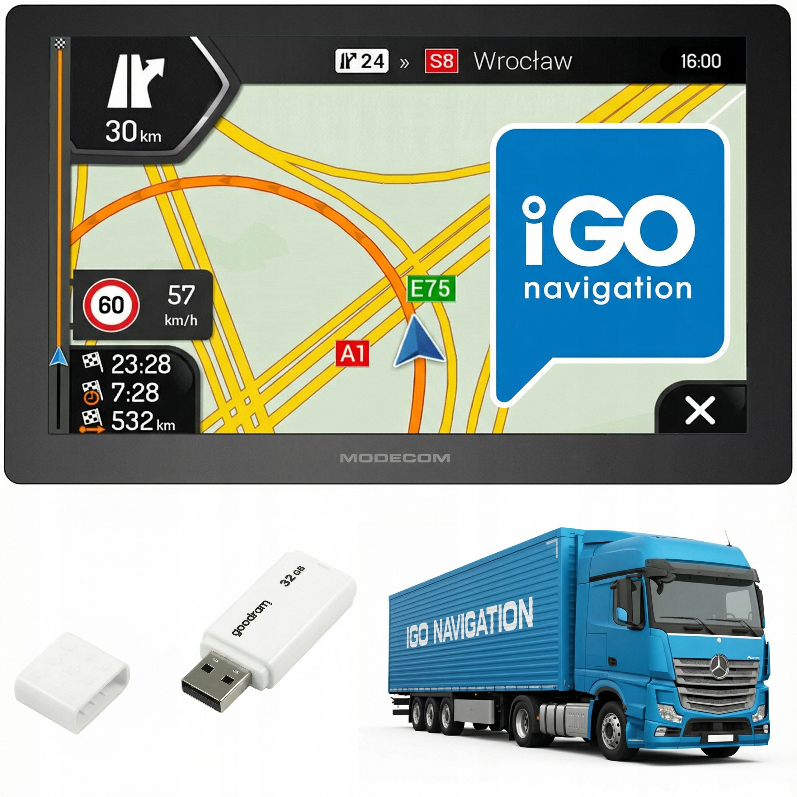 Navigace nákladního vozidla Modecom CX 7.3 iGO Primo Truck Tir Bus Fotoradary 2026