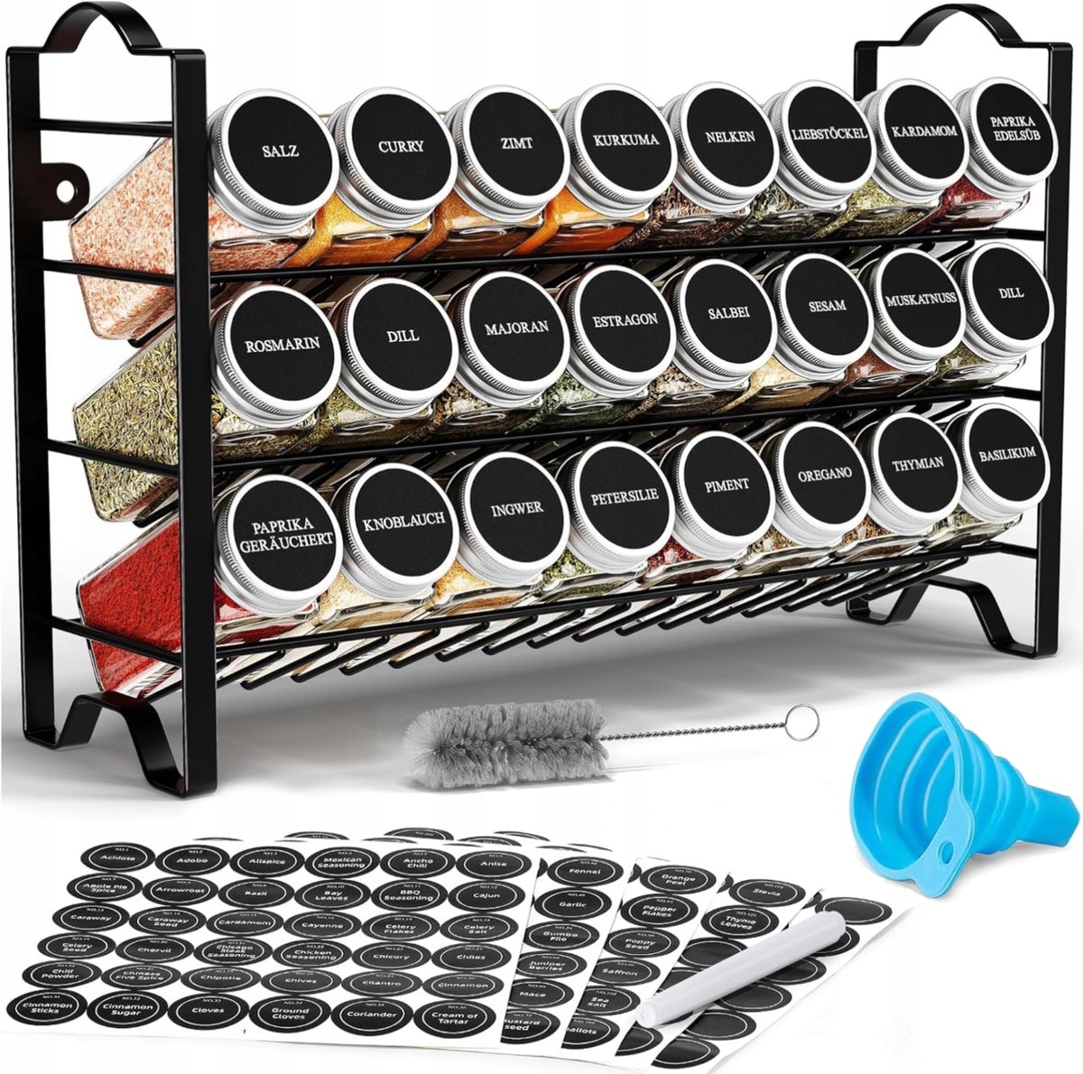 Pojemniki Na Przyprawy 24SZT Z Regałem Naklejki Kuchenna Metal Organizer