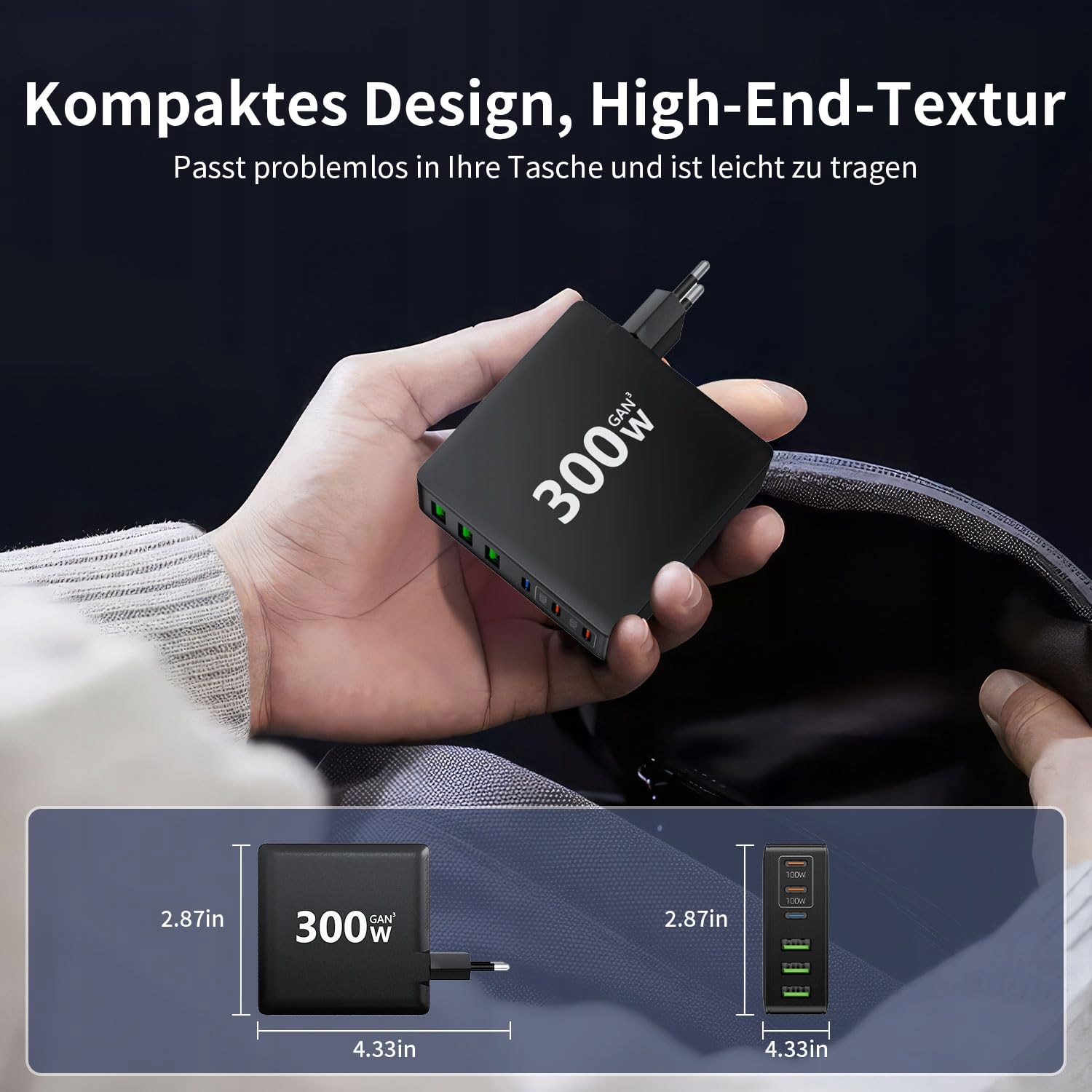 HSSNS Ładowarka USB-C 300W 6 Portów Szybkie Ładowanie GaN PD MacBook iPhone — miniatura 7