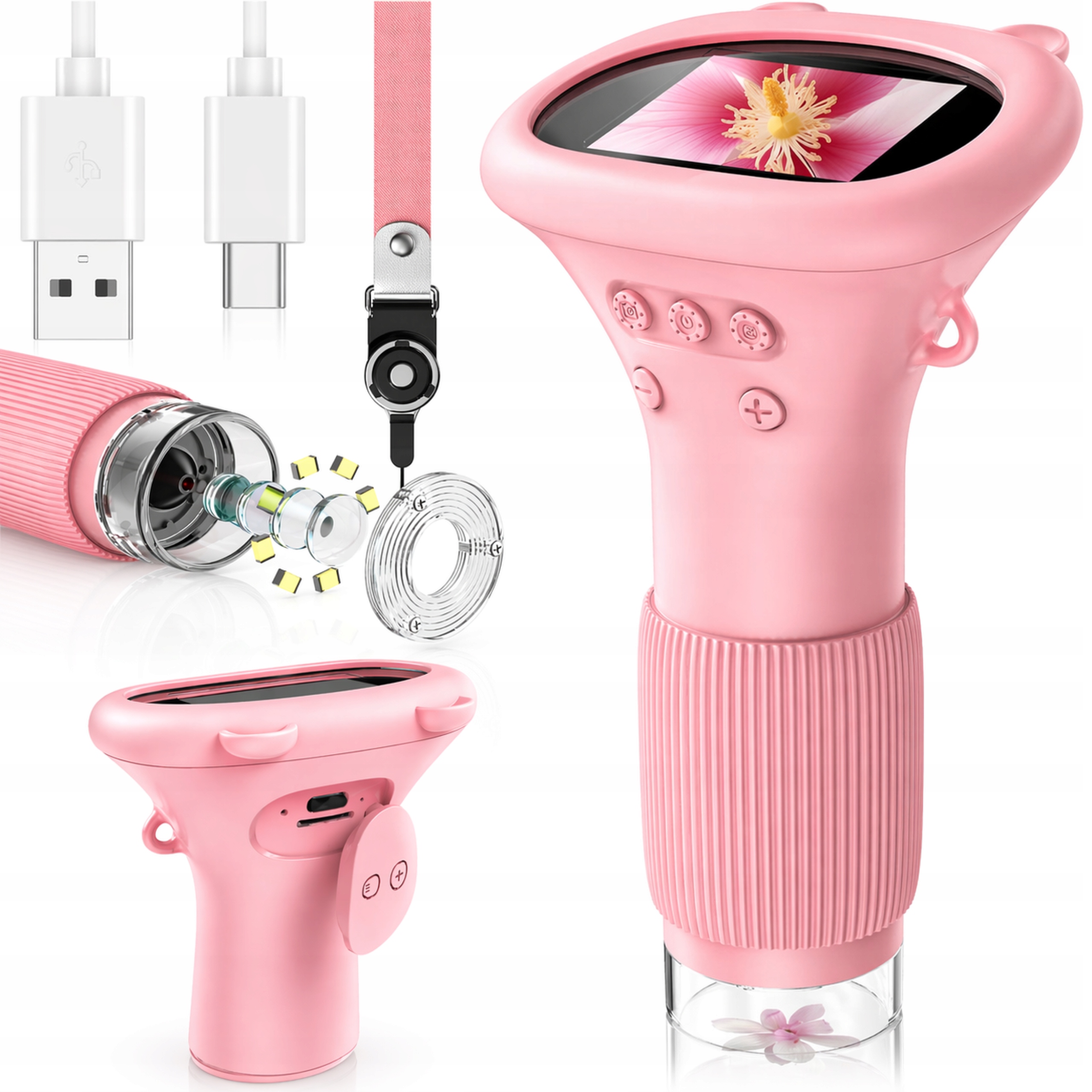 Mikroskop Cyfrowy Led Zestaw Ekran Hd 1000x Kieszonkowy Dla Dzieci Usb