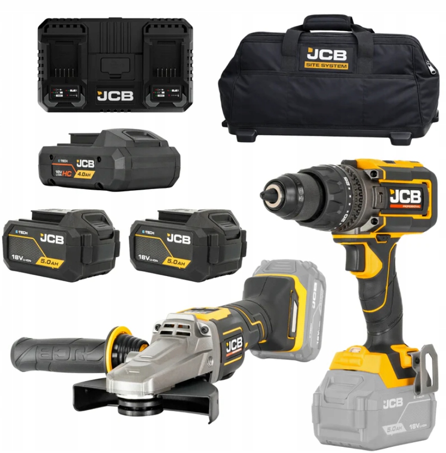 Aku Vrtačka 160 nm Bruska 125 MM Baterie 4,0 Ah 2 x 5,0 Ah Taška