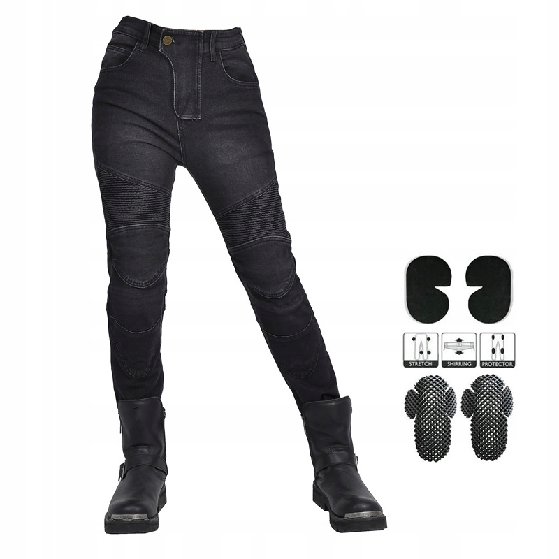 Damskie JEANSY MOTOCYKLOWE SPODNIE czarny Rozmiar XL