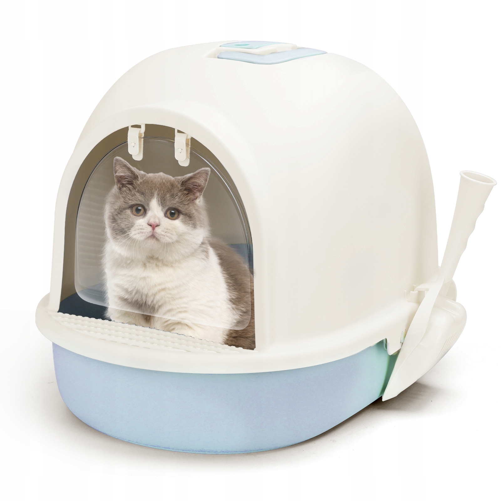 Levně Krytá kočičí toaleta pro kočky 50.5x37.5x38 cm, modrá