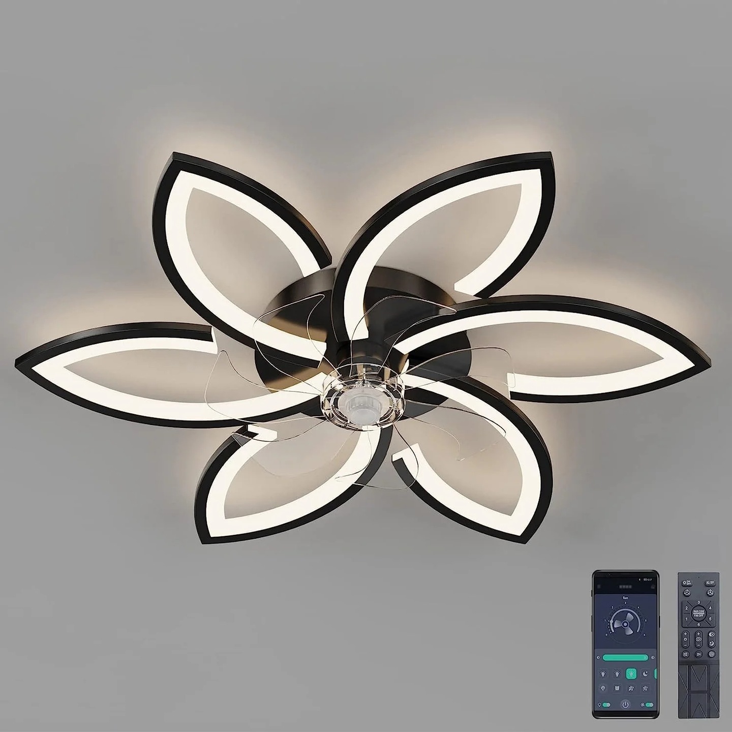 Stropná Lampa Led Luster Čierny Moderný 80W S Diaľkovým Ovládaním App 3000K-6500K