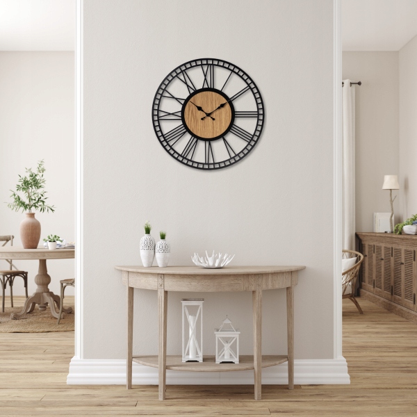 RZYMSKI ZEGAR Z DREWNEM Z MINUTAMI DRAGON INTERIORS 50 CM AŻUROWY CZARNY Szerokość całkowita 50 cm