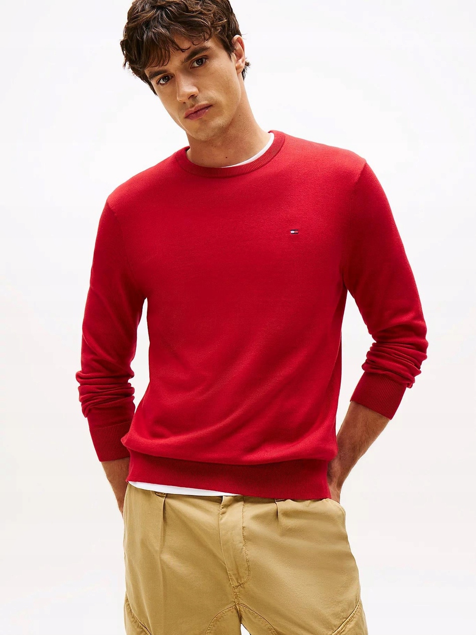 Tommy Hilfiger Červený Pánský Svetr S Logem, Bavlněný, Velikost 7CA