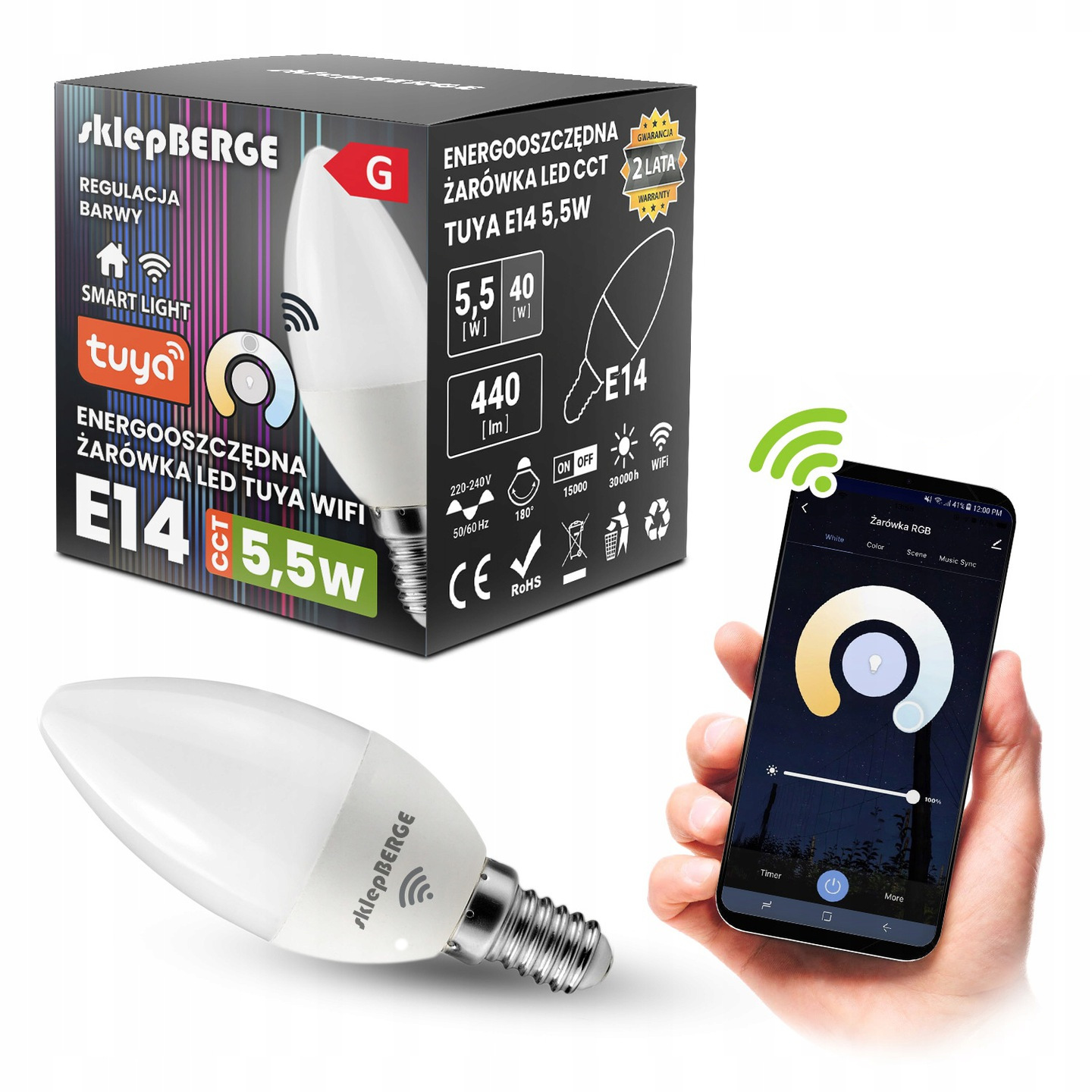 

Żarówka Led Smart E14 5,5W Ww-nw-cw Wi-Fi Tuya Cct