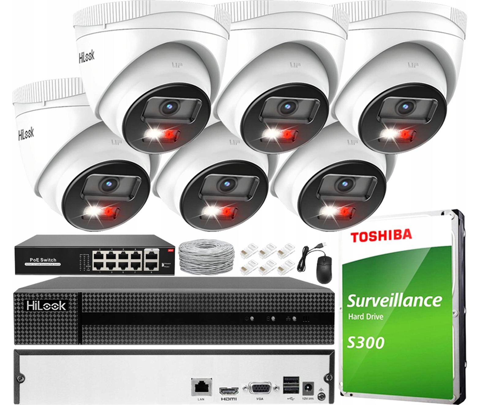 Sada na monitorovanie 6 kamier 4MPx IPCAM-T4-30DL Hilook By Hikvision PoE