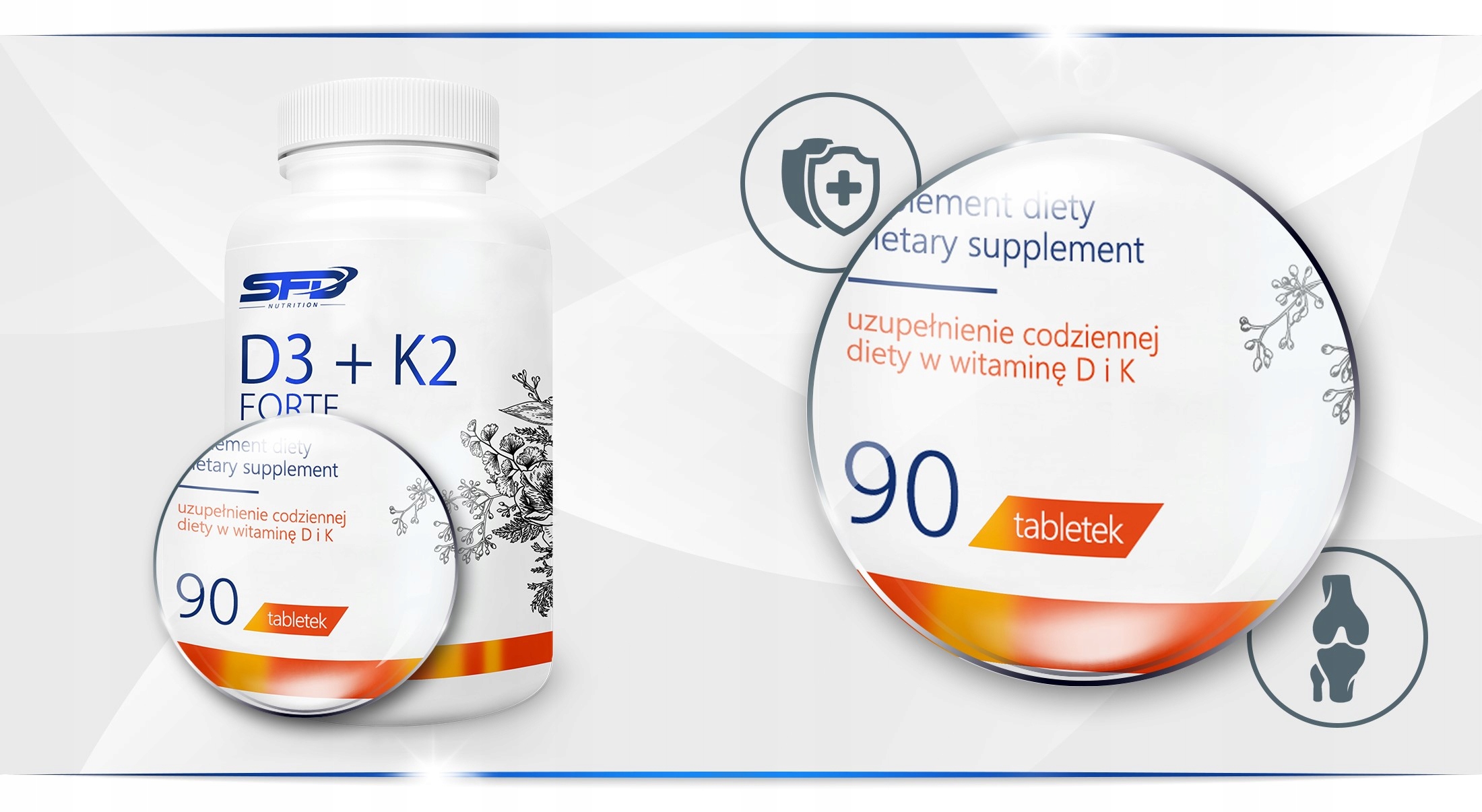 SFD VITAMIN D3+K2 FORTE 90TAB K2 MK-7 200 WITAMINA D3 ODPORNOŚĆ KOŚCI ZĘBY Marka SFD