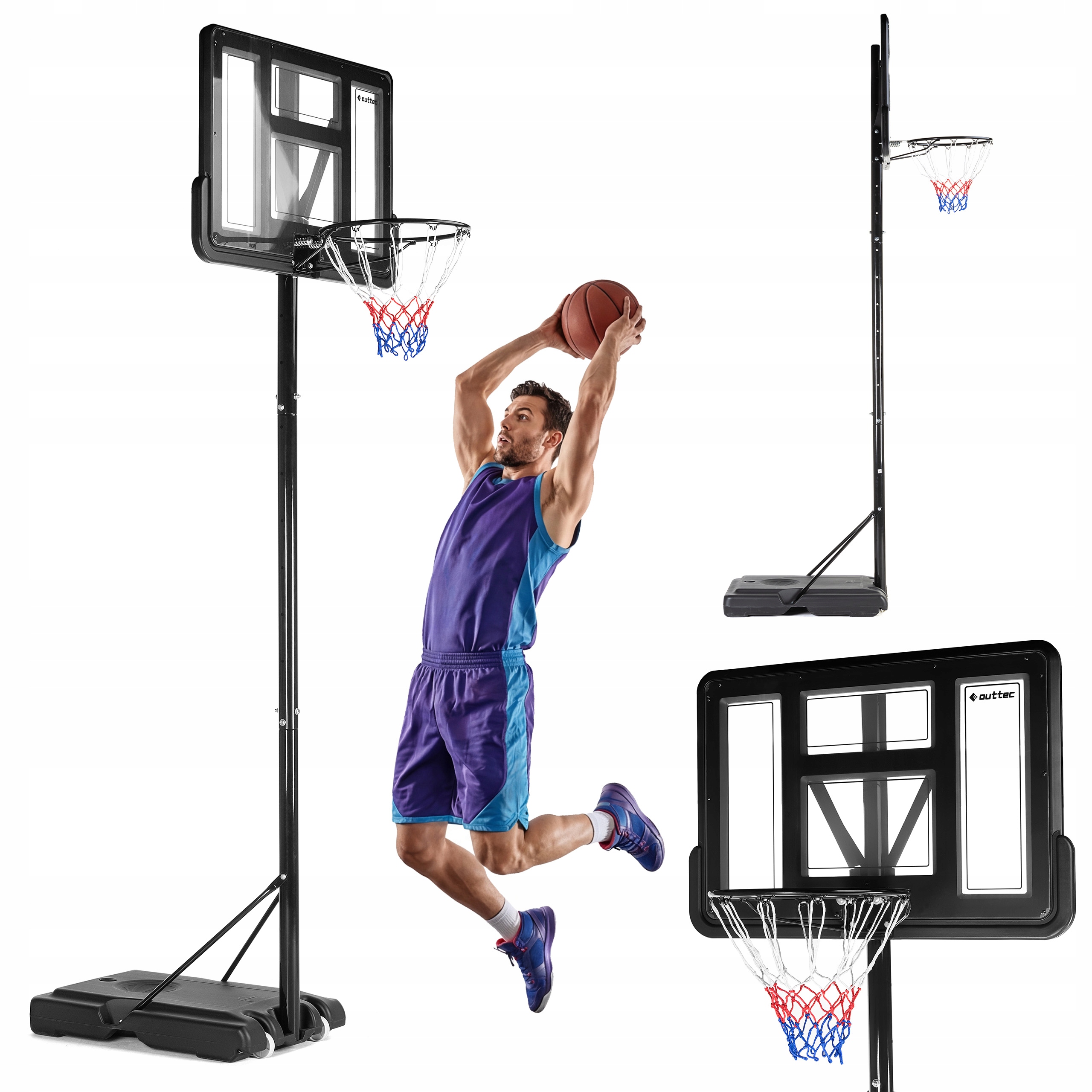 Kosz Do Koszykówki Wolnostojący Przenośny Regulacja 230-305 Mocna Obręcz