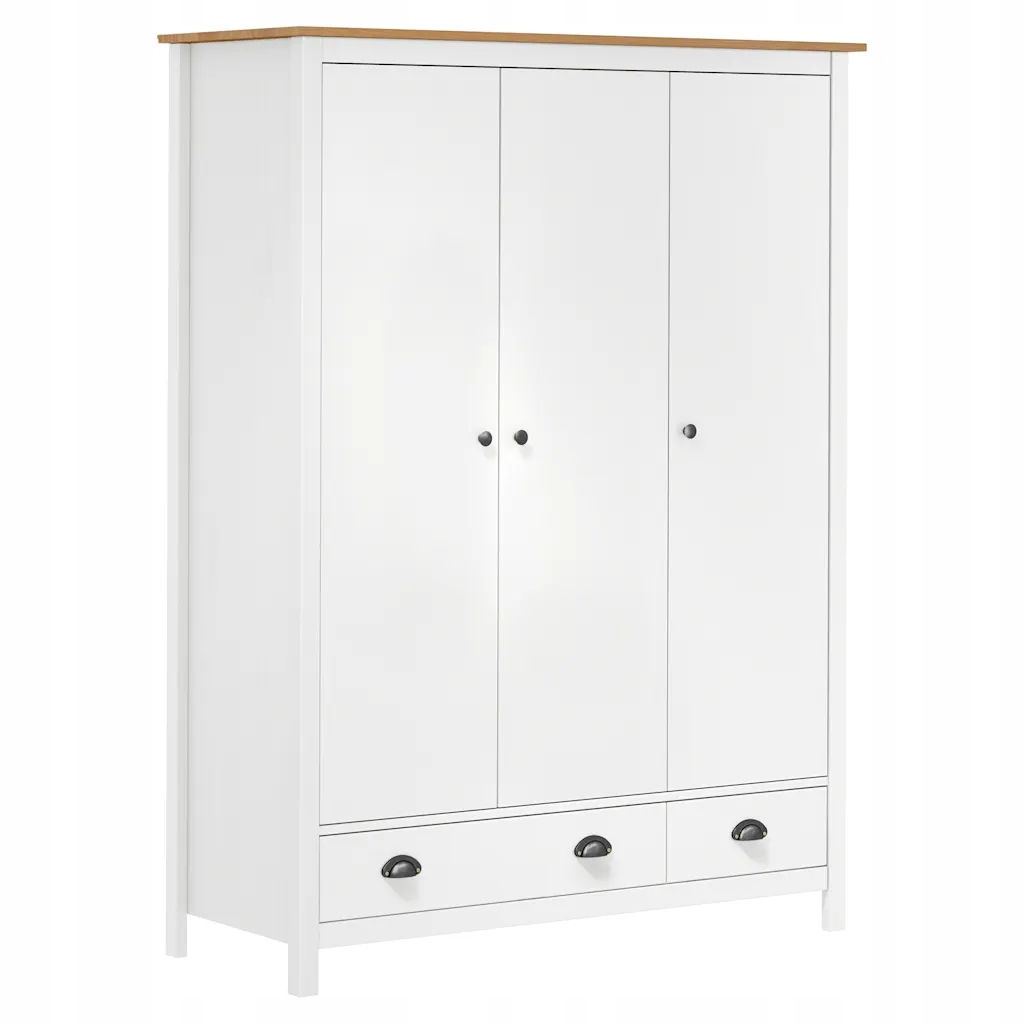 Dřevěná Skříň Hill, 3 dveře, bílá a medově hnědá, 127x50x170 cm