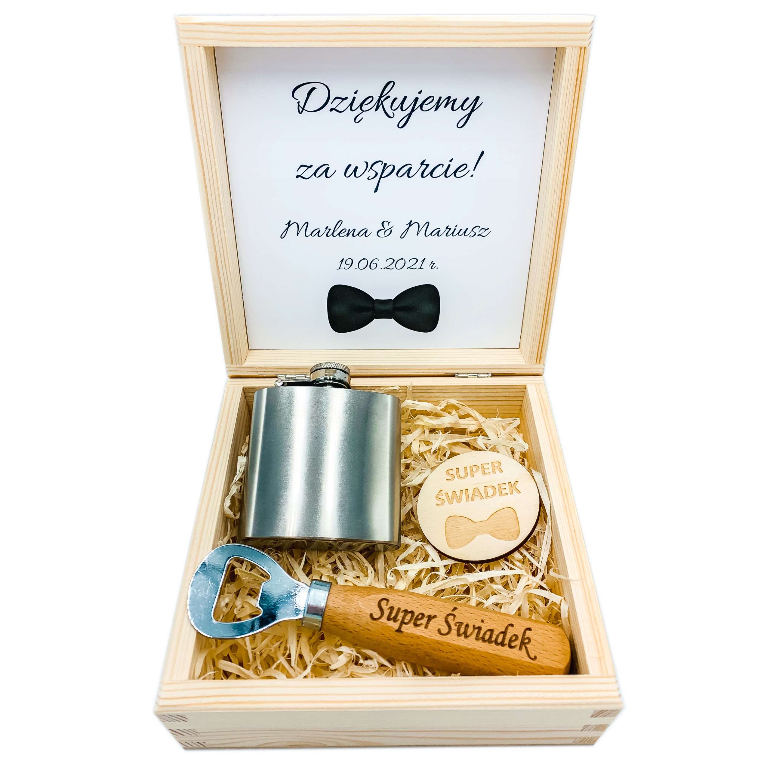 dárek pro Svědka v Dřevěné Krabičce Poděkování Box S Náprsenkou