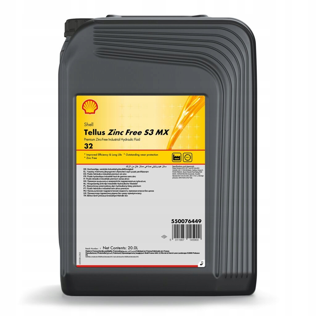 Shell Tellus Zinc Free S3 MX 32 (20L) – bezzinkový