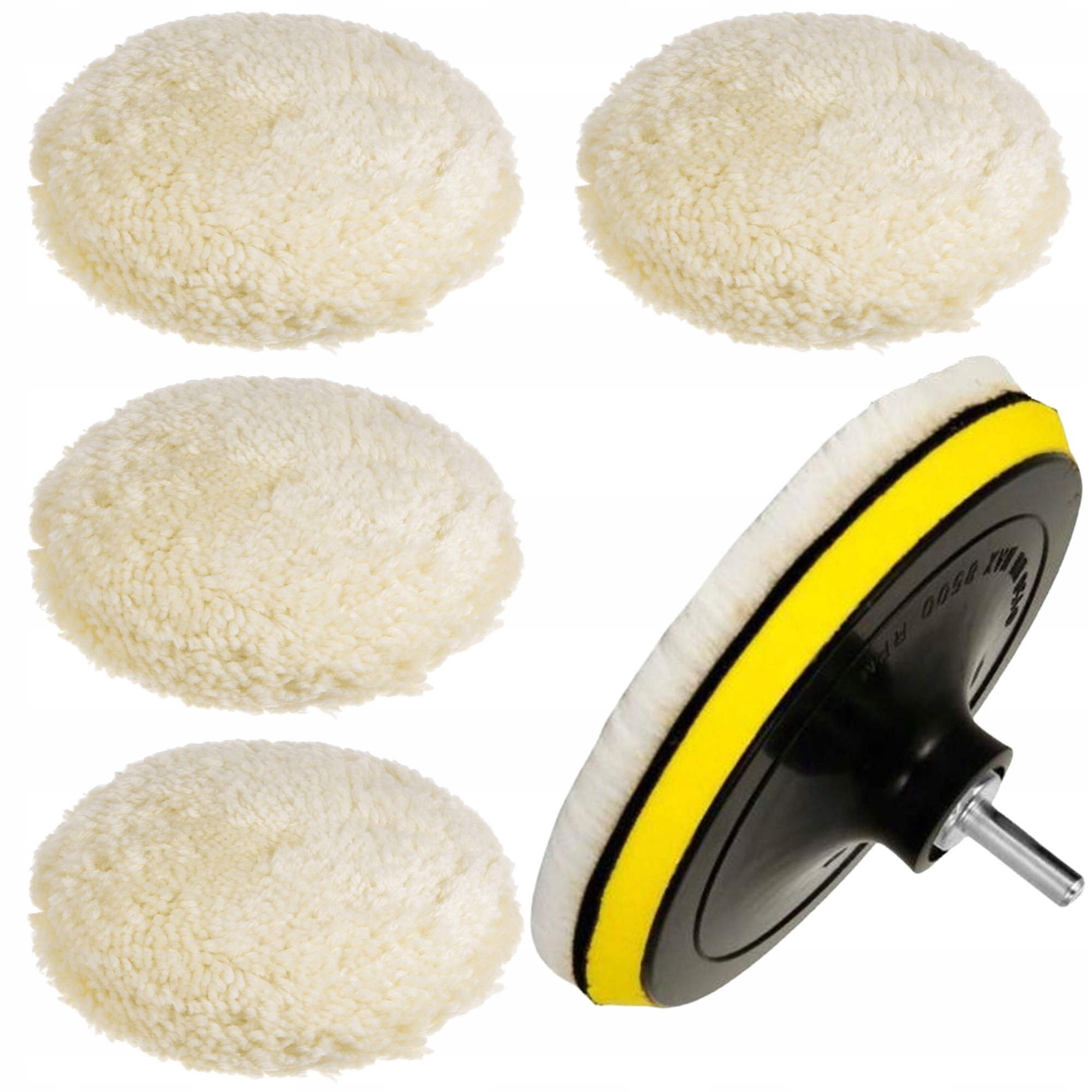 ZESTAW NA WIERTARKĘ DYSK PAD NA RZEP FUTRO POLERSKIE 4x PAD WEŁNIANY 125MM