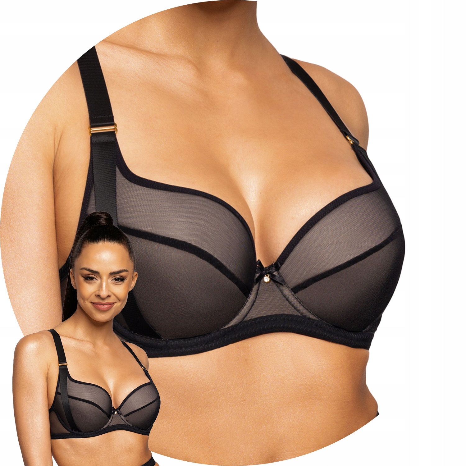 Mat 0201/11 Denise černé hladké košíčky tyl 80C Podprsenka Push-up