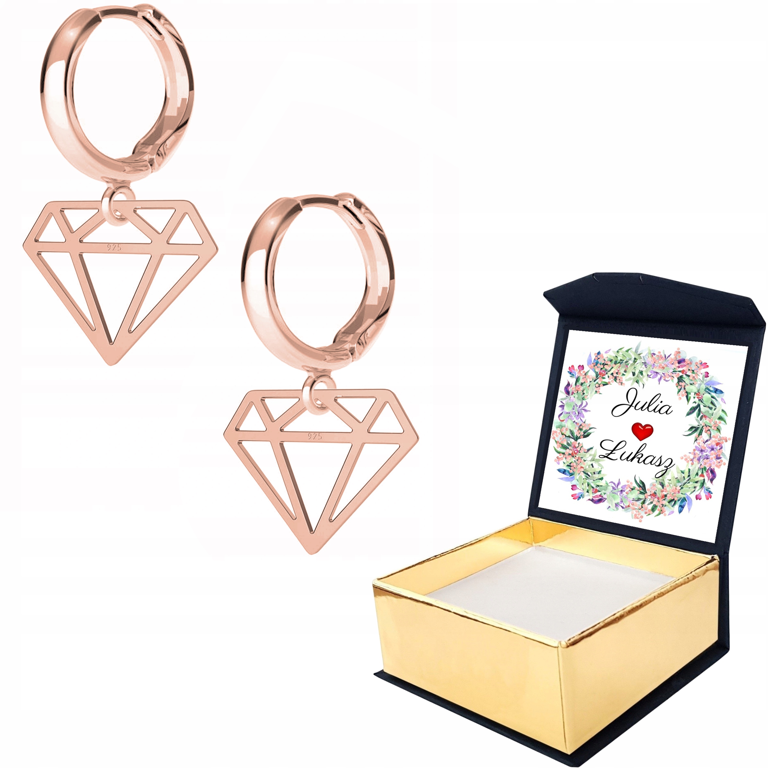 Náušnice růžové zlato Diamant 925 Vlastní Potisk