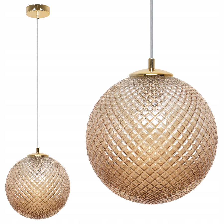 Lampa Sufitowa Wisząca Żyrandol Szklana Kula Kryształ Glamour Złota 25CM