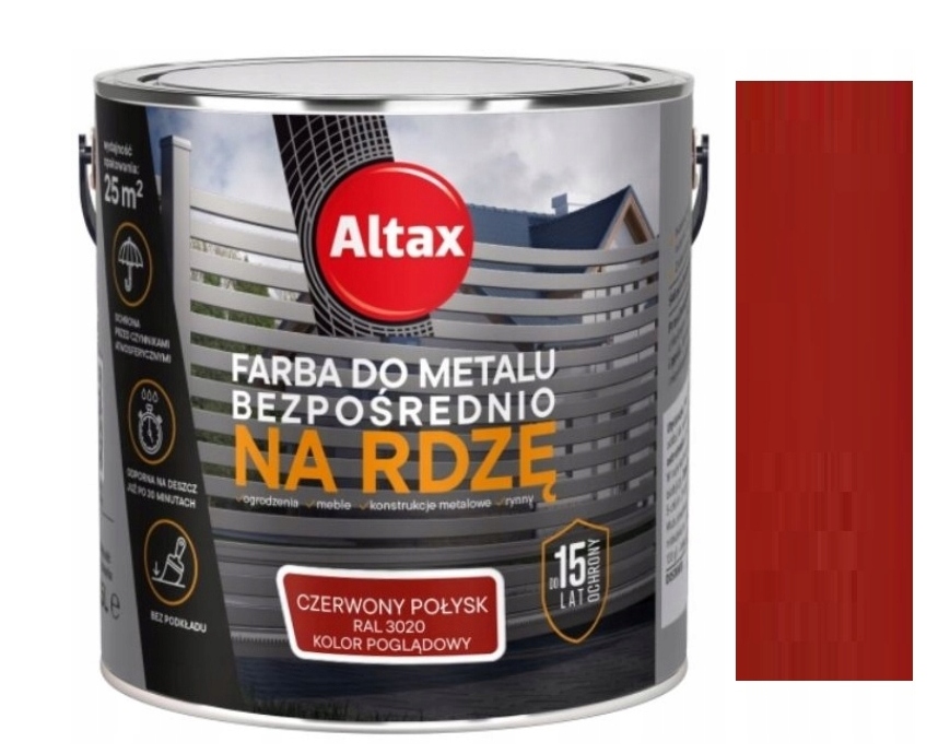 Altax Farba do metalu bezpośrednio na rdzę 2,5l Czerwony Połysk RAL3020