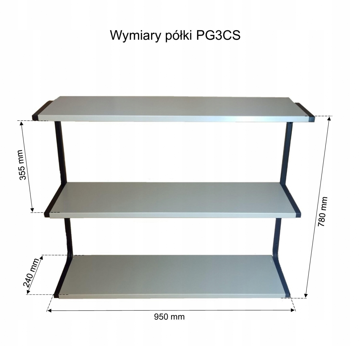 Półka metalowa ścienna długość 95 cm PG3CS potrójna warsztat loft garaż Marka Obramet