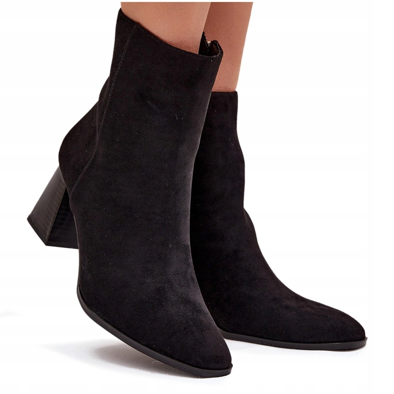 Dámské Kotníkové Boty Eko Semišové Podpatek Sloupek Elegantní Na Zip Černé 38