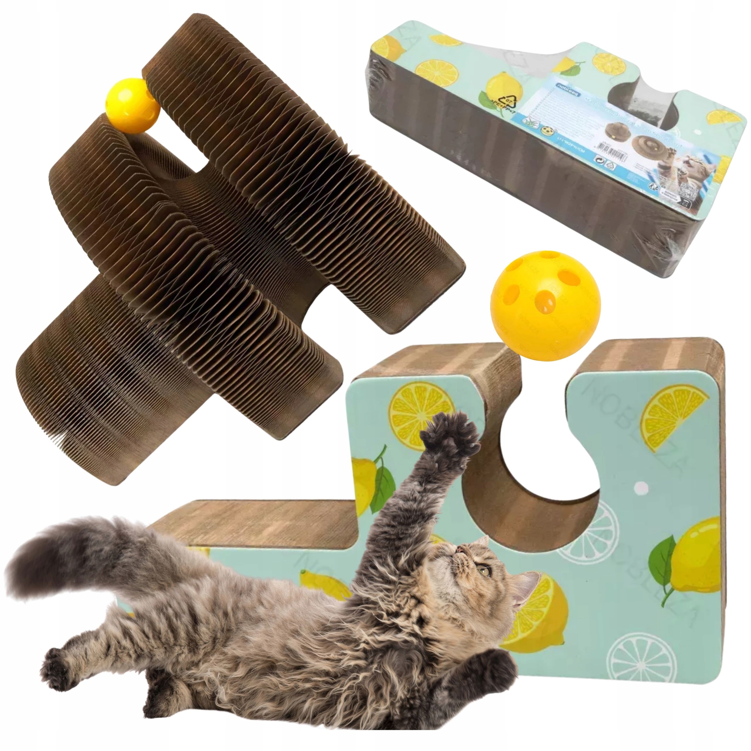 Levně Drapak pro kočky z lepenky s magnety a míčkem Akordeon pro konfiguraci