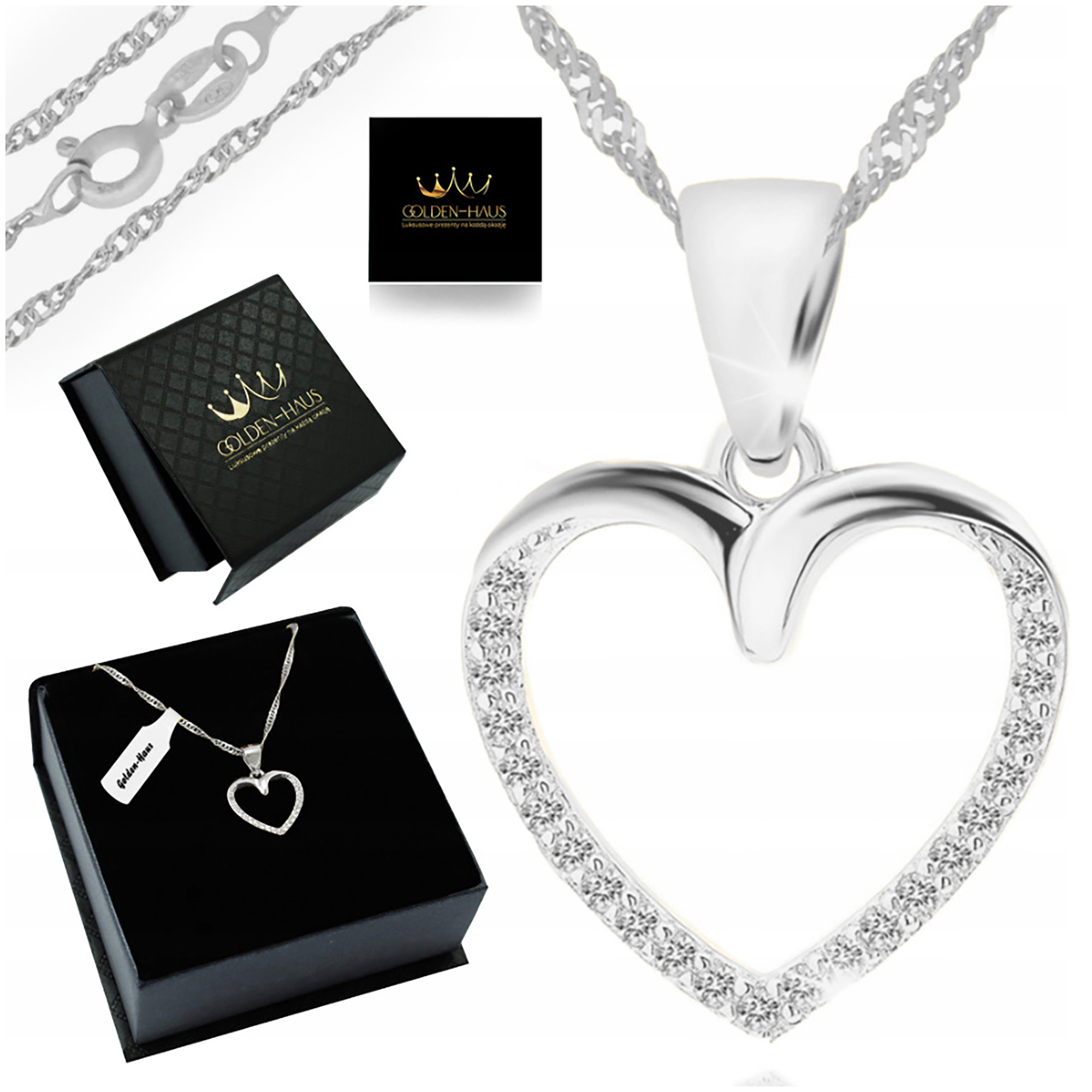 Stříbrný Náhrdelník Srdce Srdíčko 925 S Zirkony, Celebrita Jako Dárek