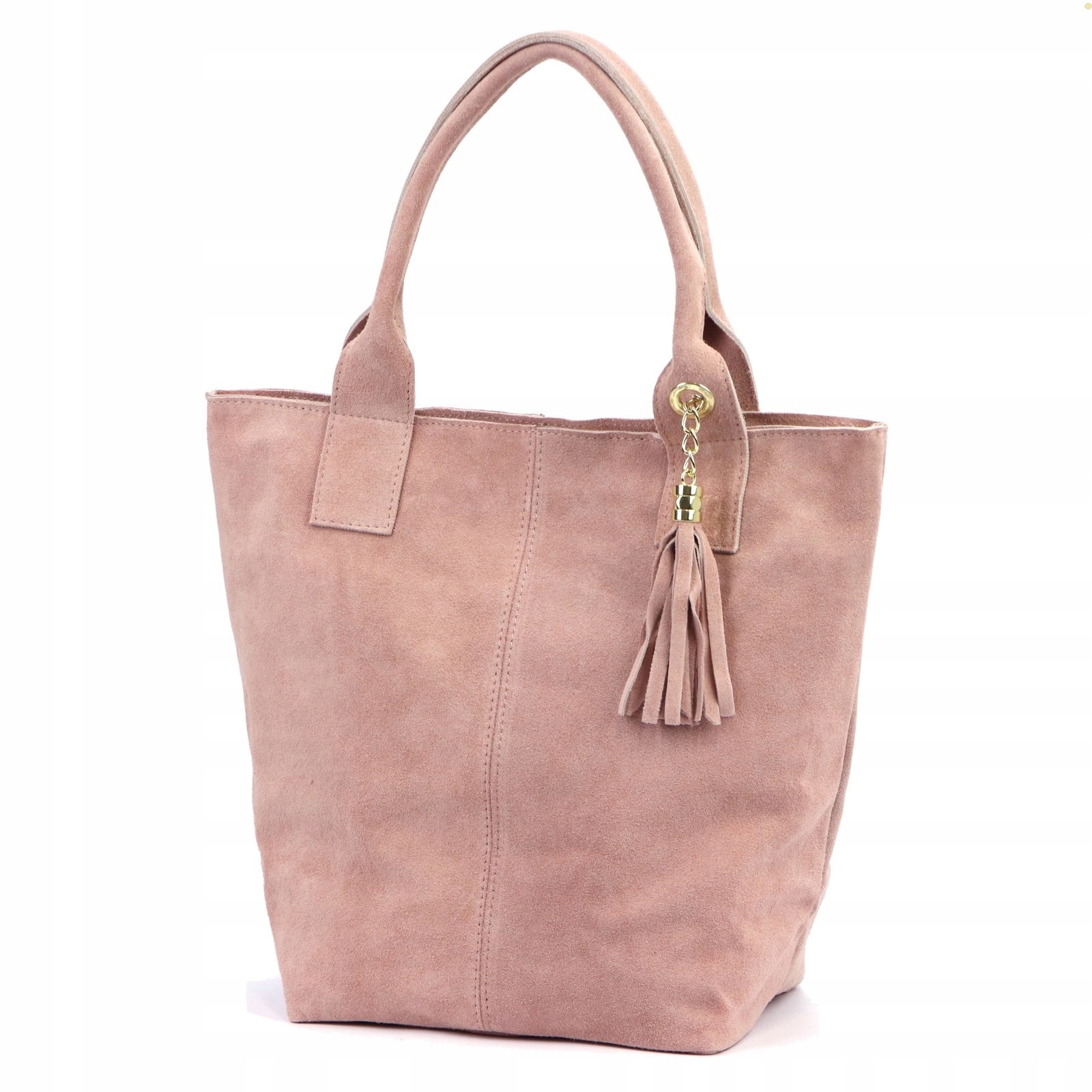 Semišová módní taška z přírodní kůže vera pelle, kabelka shopper růžová, velikost A4