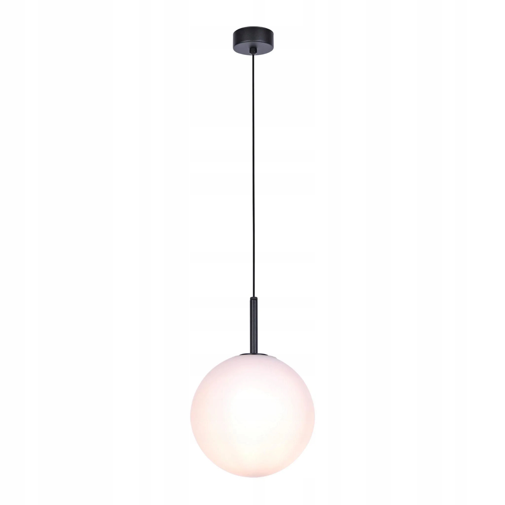 Závesná lampa čierna sklenená biela guľa 30 cm nad stôl ostrov bar Kaja