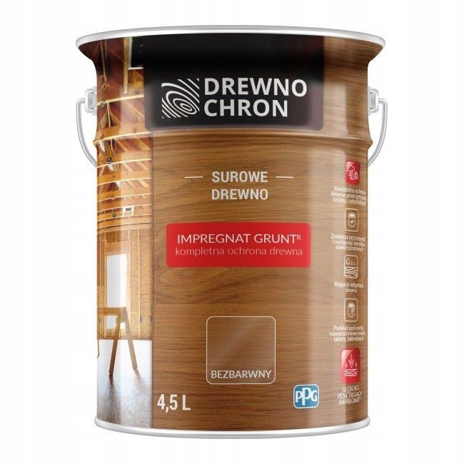 Drewnochron Impregnat do drewna Extra Grunt dosurowe drewno Bezbarwny 4,5l