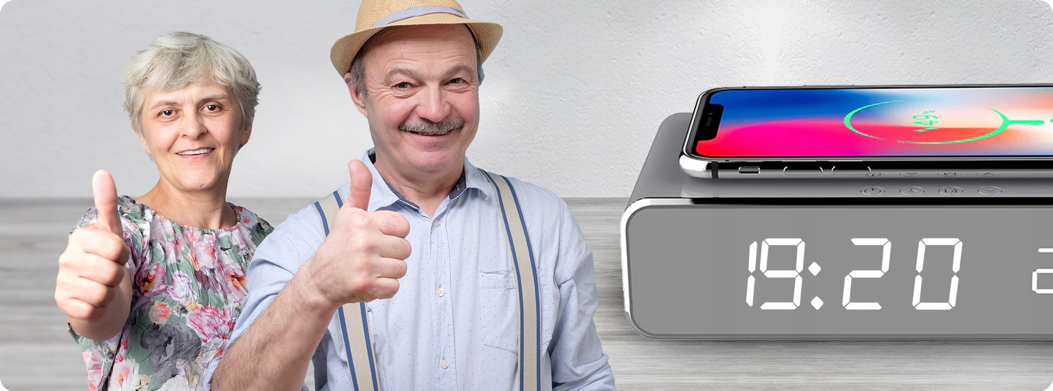 PREZENT dla TATY MAMY: BUDZIK z ŁADOWARKĄ INDUKCJA Kolor szary