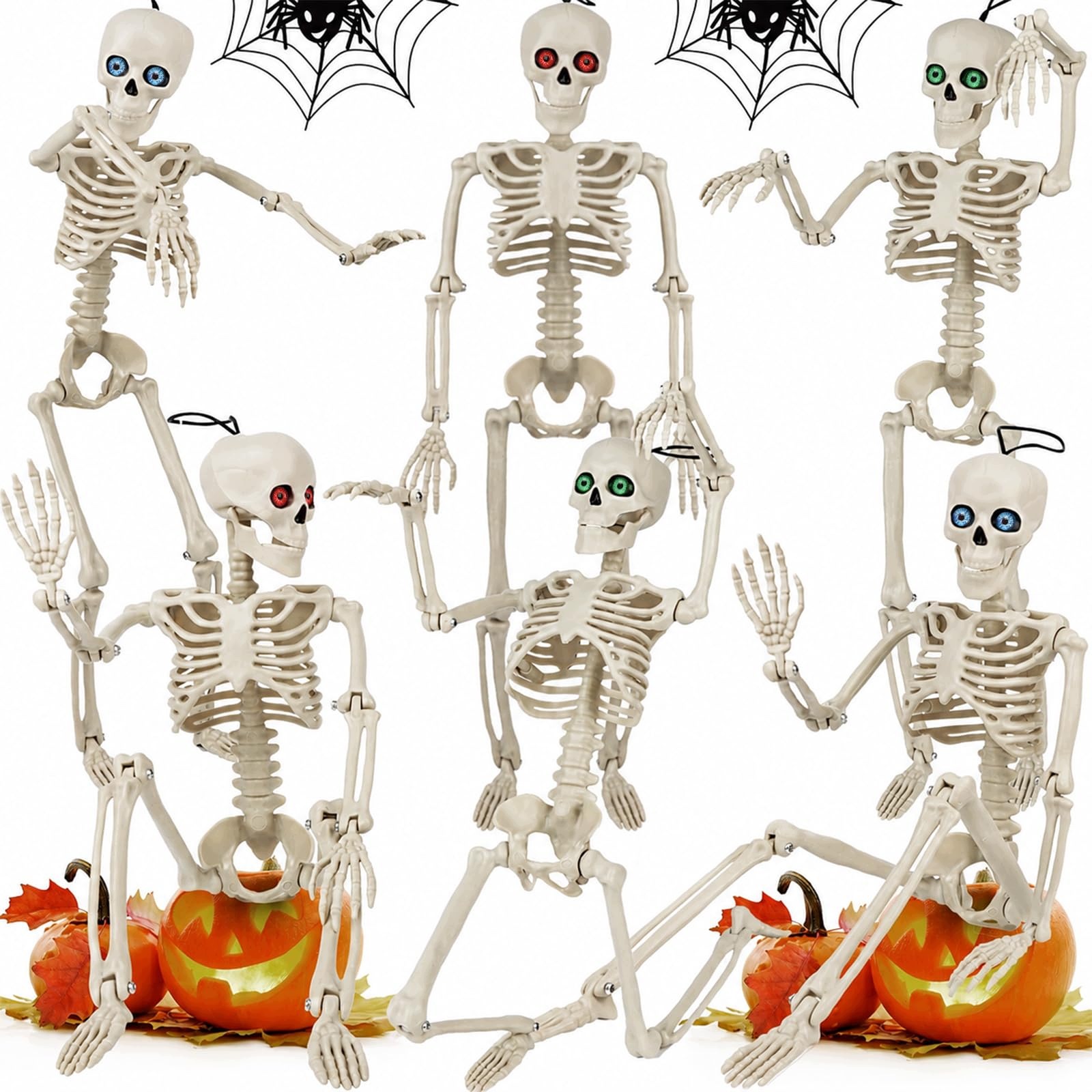Kostry Halloween 6 Ks 40 CM Bílé Pohyblivé Klouby Oči Dekorace