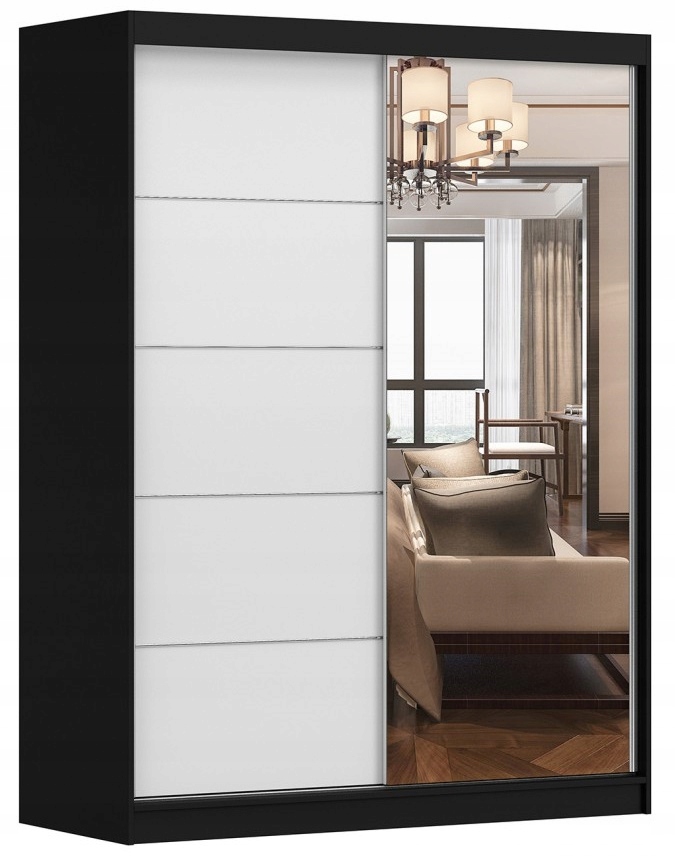 Szafa Przesuwna VISTA 05 150 Lustro półki drążek duża sypialnia KOLORY Głębokość mebla 61 cm